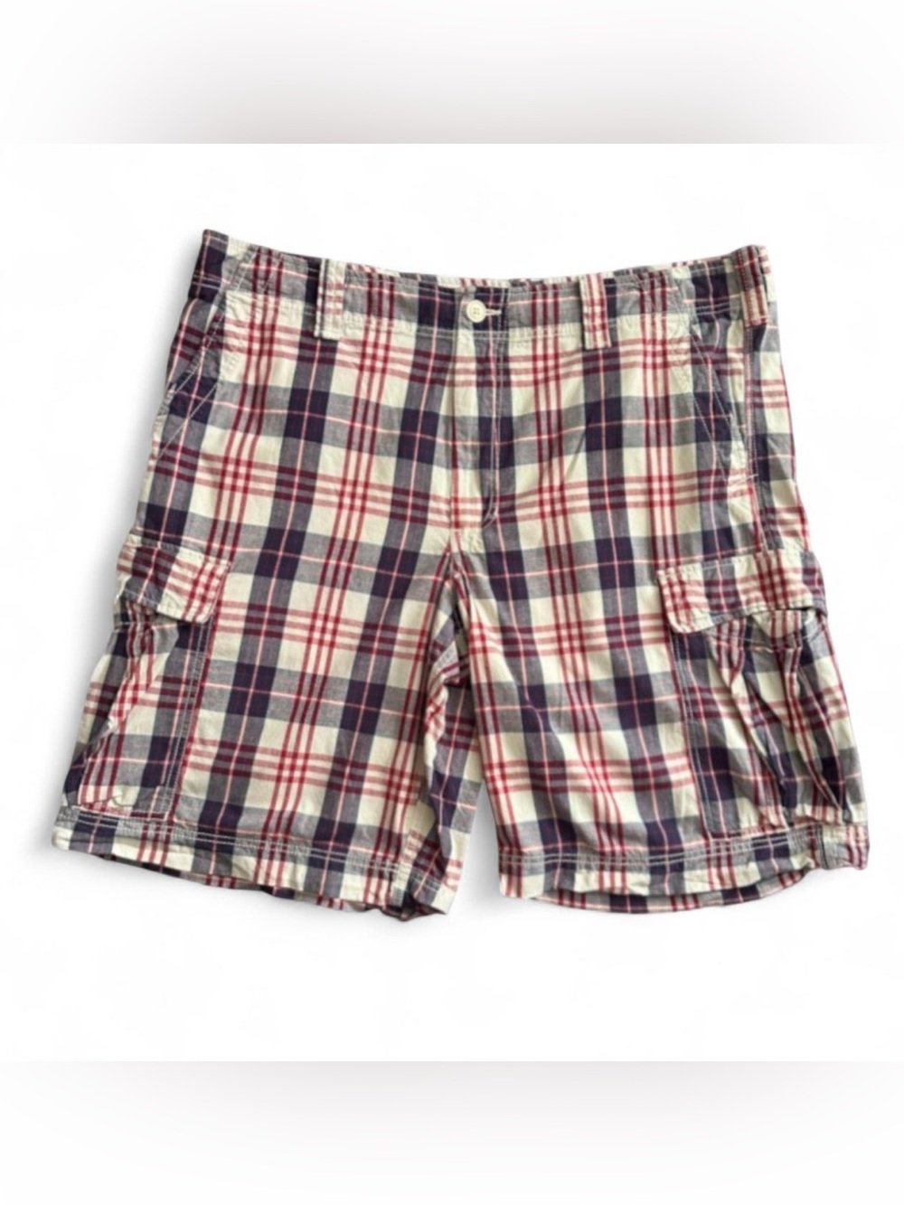 Vintage Polo Jeans Company Ralph Lauren Blue Red Plaid Cargo Shorts Mens Size 40